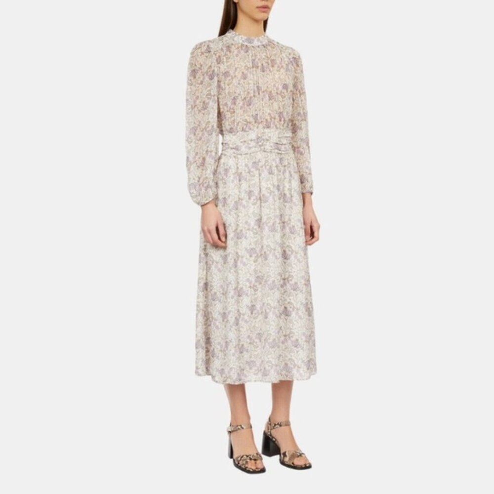 The Kooples Long Lilac and floral Printed Midi LS Dress in EcruMauve Chalk 1